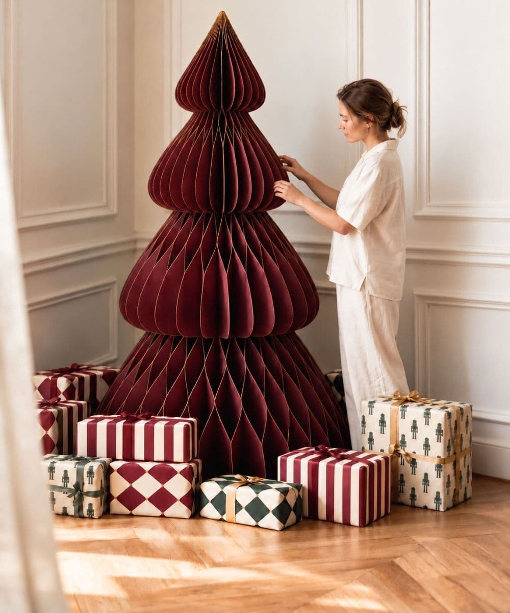 ARBOL DE NAVIDAD DE PAPEL MAROON 180CM