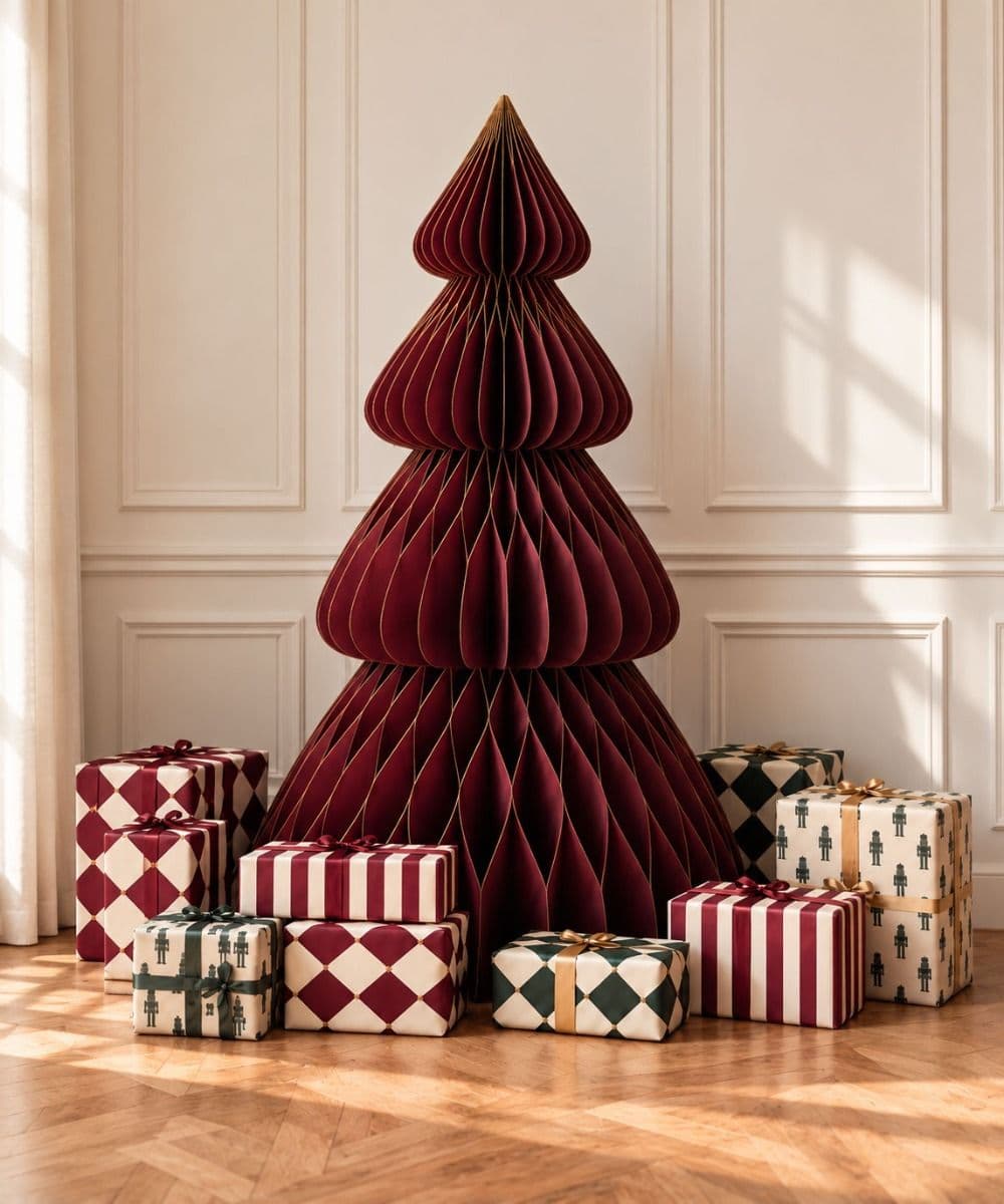 ARBOL DE NAVIDAD DE PAPEL MAROON 180CM